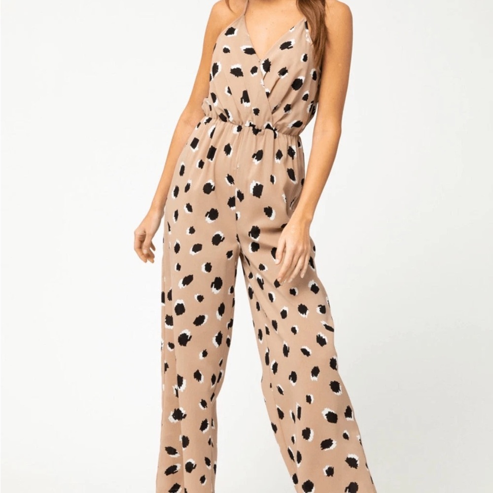 Entro Tan Jumpsuit with Black Polka Dots